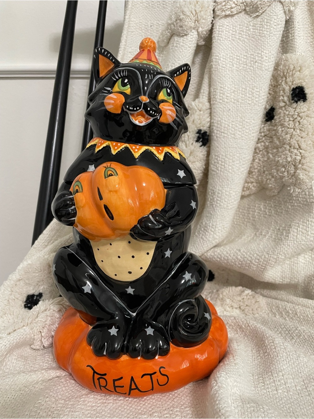 Blue Sky Clay Works Halloween Black Cat Treats Cookie Jar